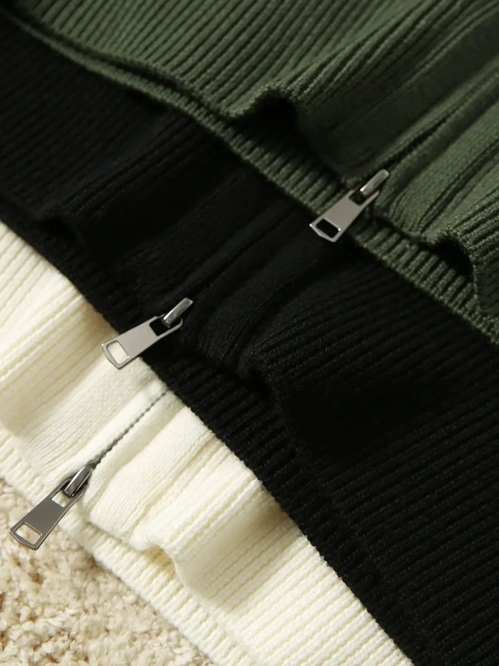 Women's Wool Zip Cardigan – Knitted Cardigan with High Collar