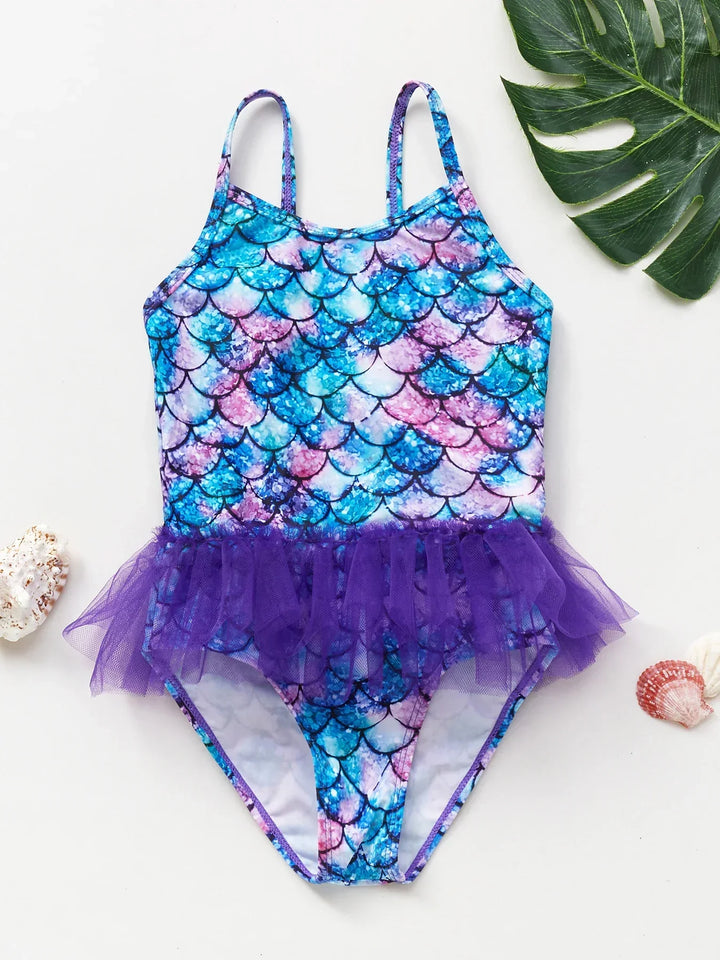 Girls' Swimsuit with Mermaid and Unicorn Design – Perfect for Children Aged 8 to 12