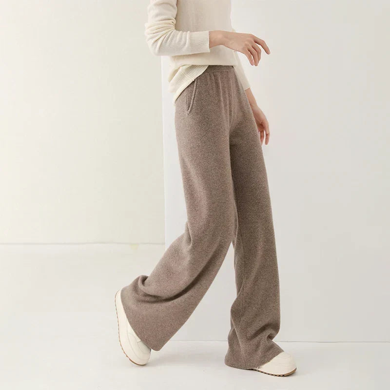 Women's Merino Wool Trousers High Waist Wide-Leg