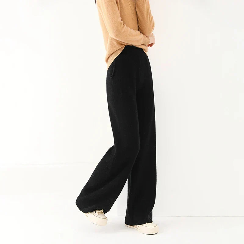 Women's Merino Wool Trousers High Waist Wide-Leg