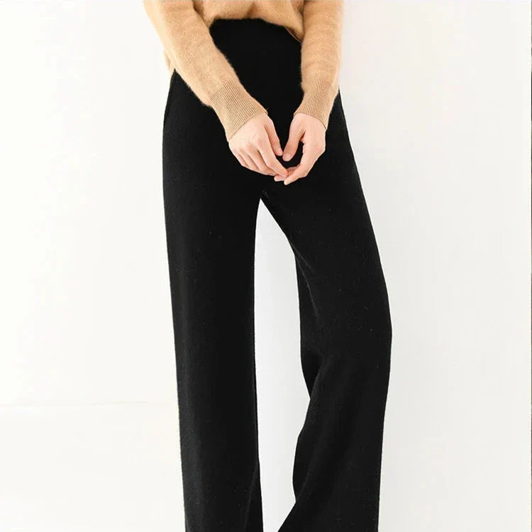 Women's Merino Wool Trousers High Waist Wide-Leg