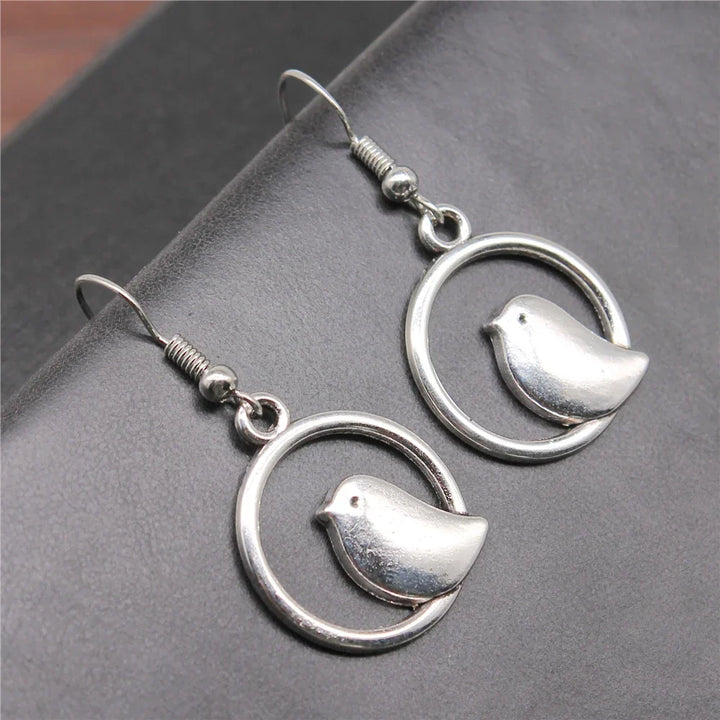Vintage Bird Charm Dangle Earrings – Handmade Boho Jewellery