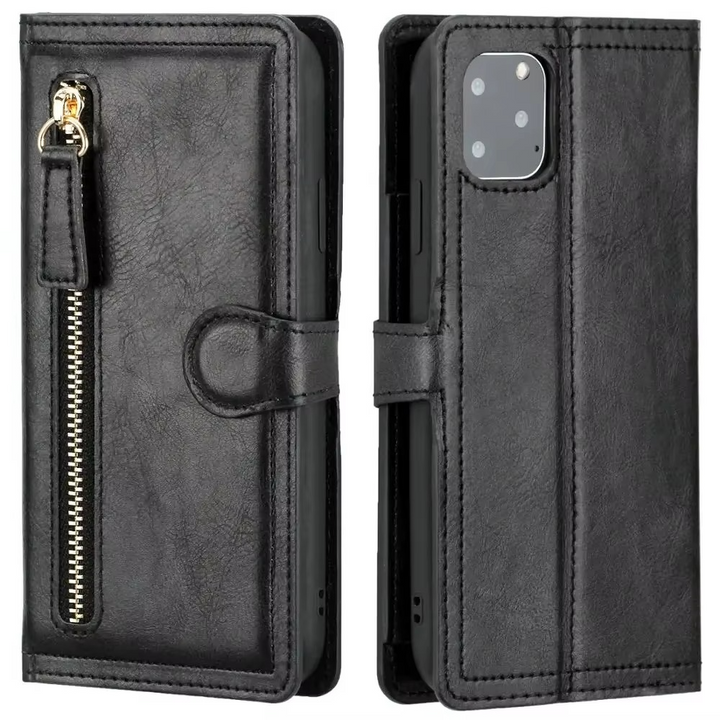 Premium Leather Flip Wallet for iPhone & Case with Stand