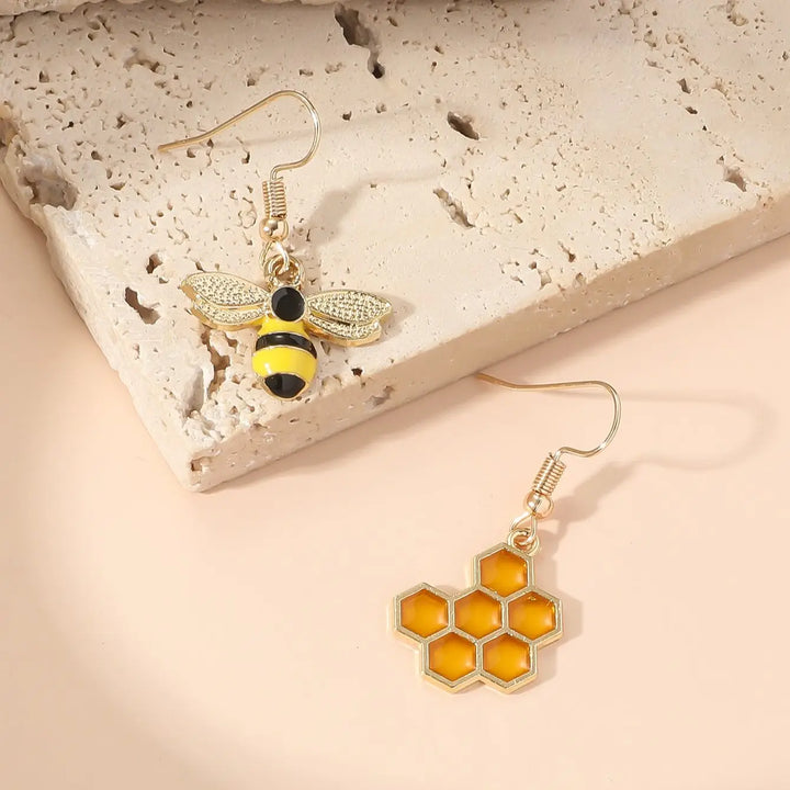 Honeycomb & Bee Earrings – Gold Jewellery for Women