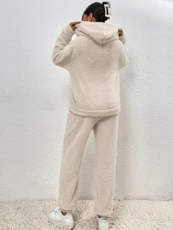 Women's Teddy Fleece Loungewear Set with Hood – 2-Piece Loungewear Set for Winter and Autumn