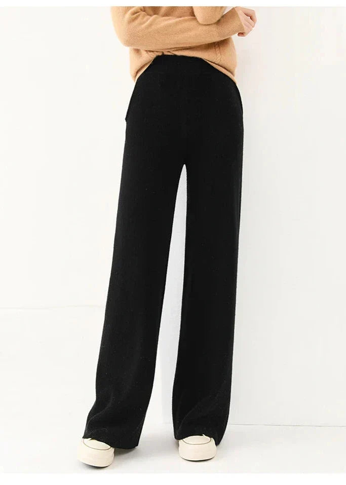 Women's Merino Wool Trousers High Waist Wide-Leg
