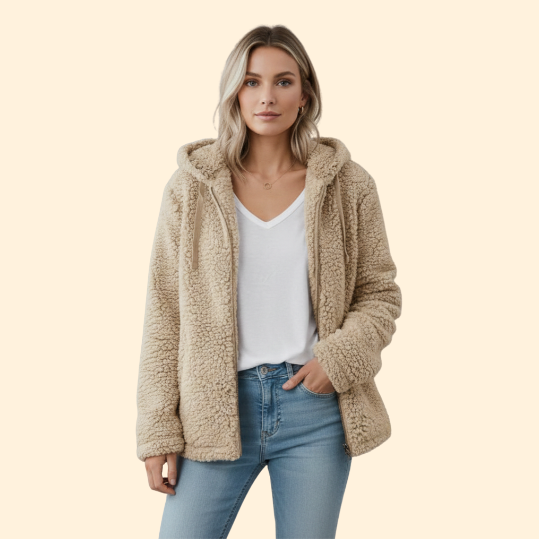 Women's Teddy Coat with Hood - Fleece Winter Coat