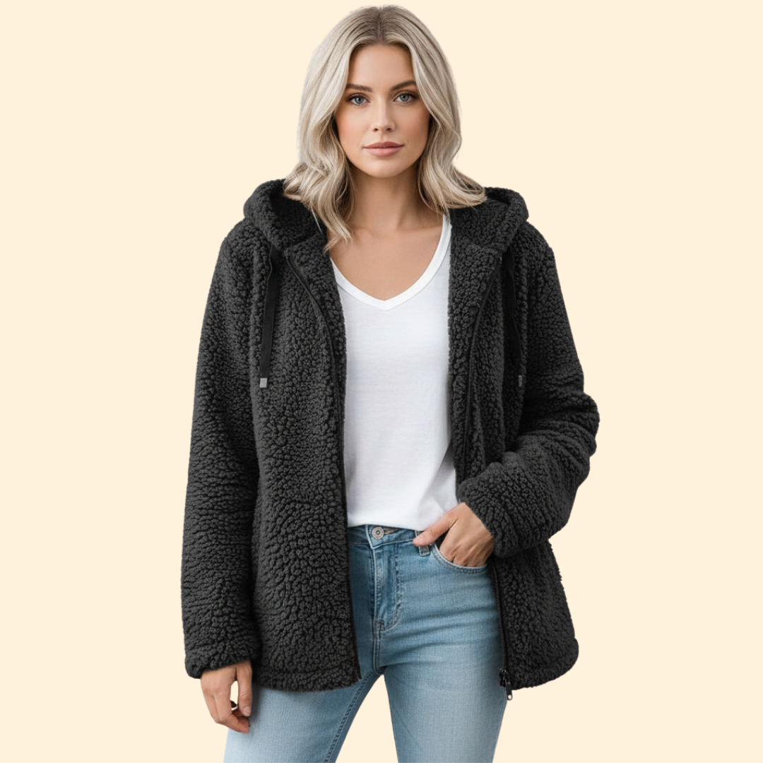 Women's Teddy Coat with Hood - Fleece Winter Coat