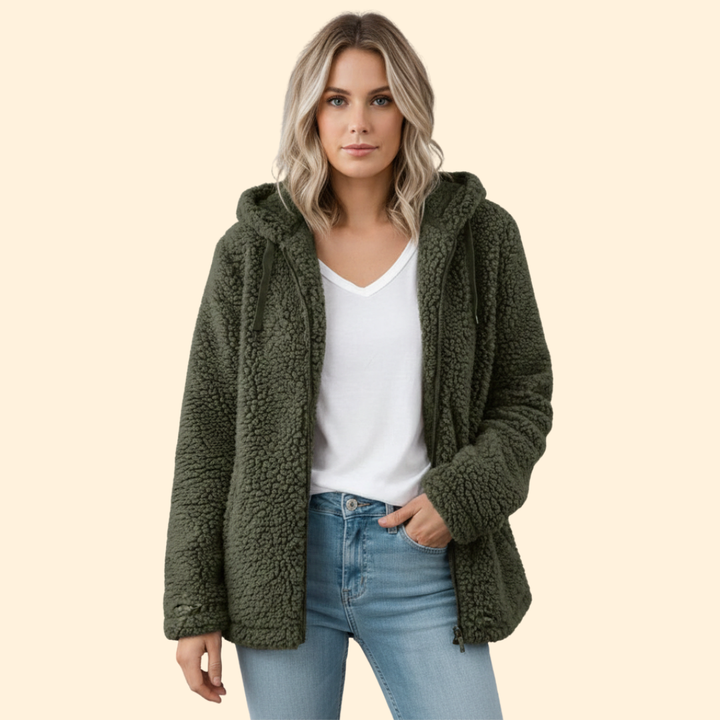 Women's Teddy Coat with Hood - Fleece Winter Coat