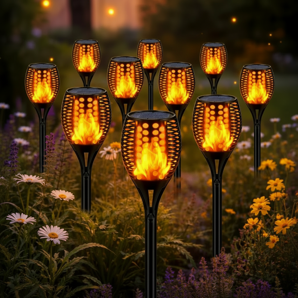 Solar Garden Torch Light with Flame Effect LED Waterproof IP67