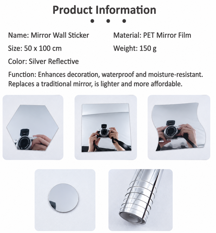 Self-Adhesive Mirror Film | Shatterproof & Cut-to-Size | Crystal Clear