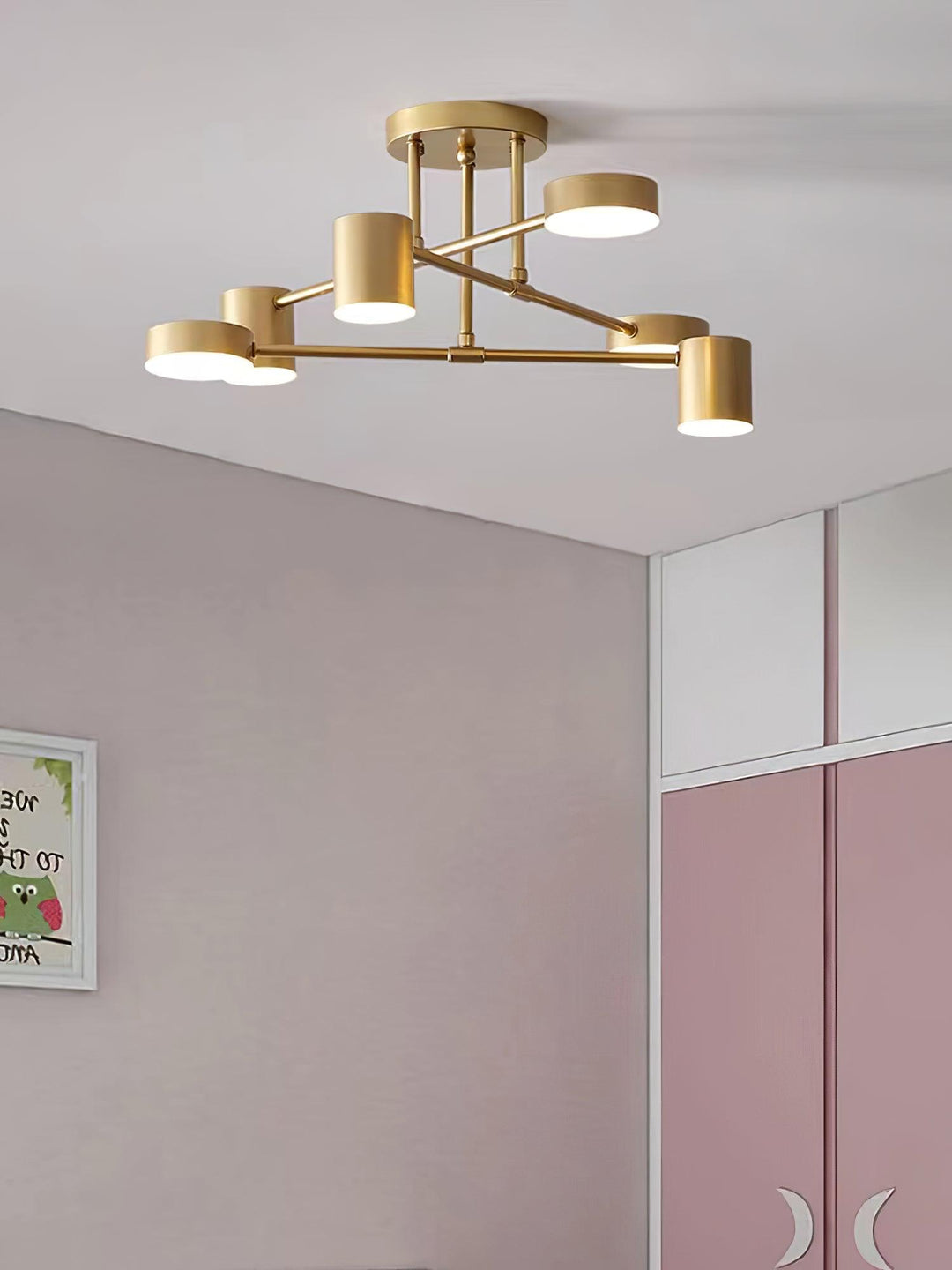 Sputnik Design Ceiling Light with Crossing Arms and Cylindrical Light Points