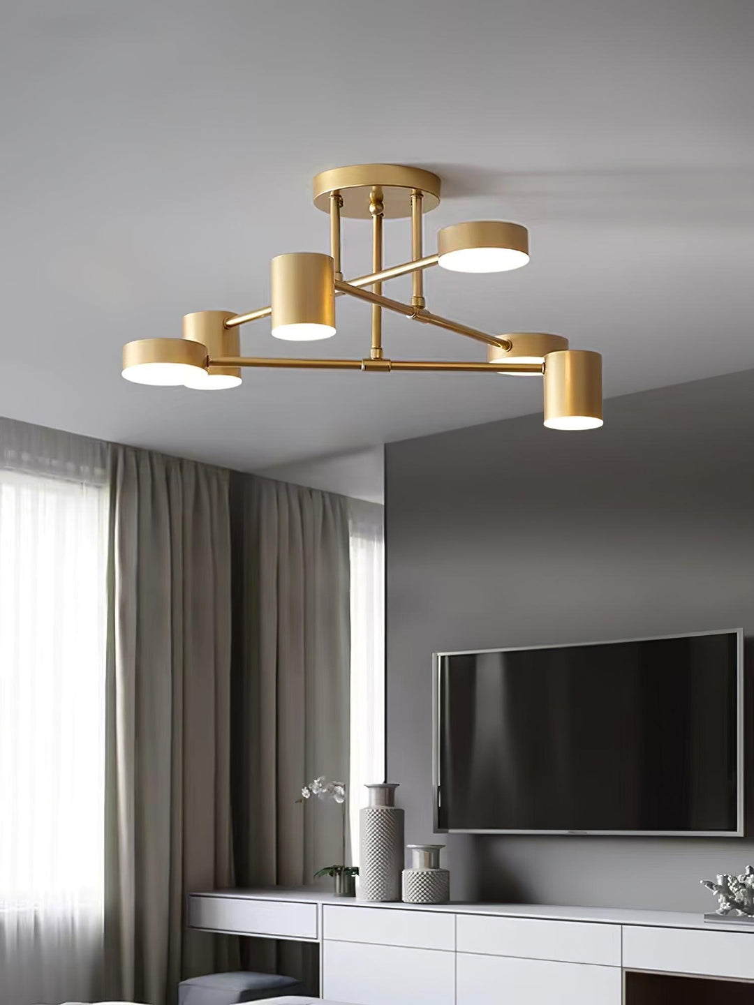 Sputnik Design Ceiling Light with Crossing Arms and Cylindrical Light Points