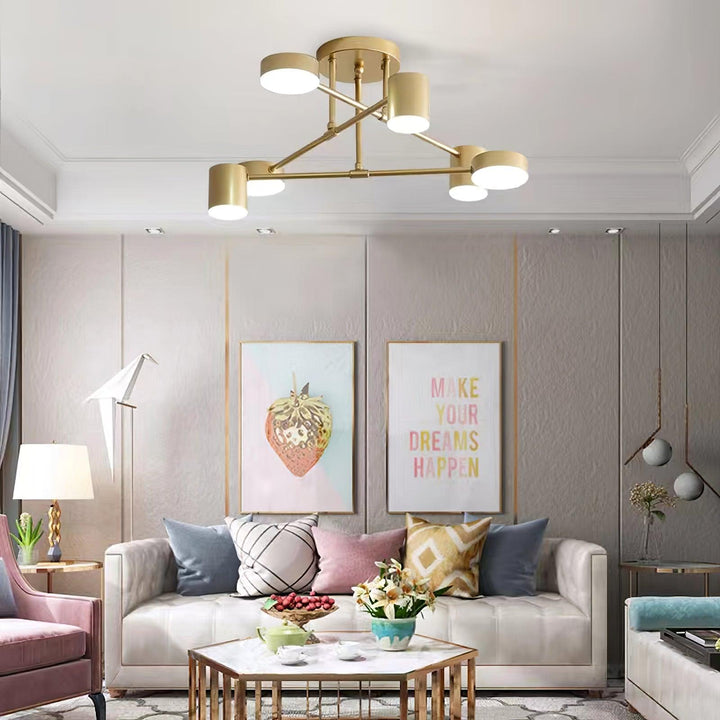 Sputnik Design Ceiling Light with Crossing Arms and Cylindrical Light Points