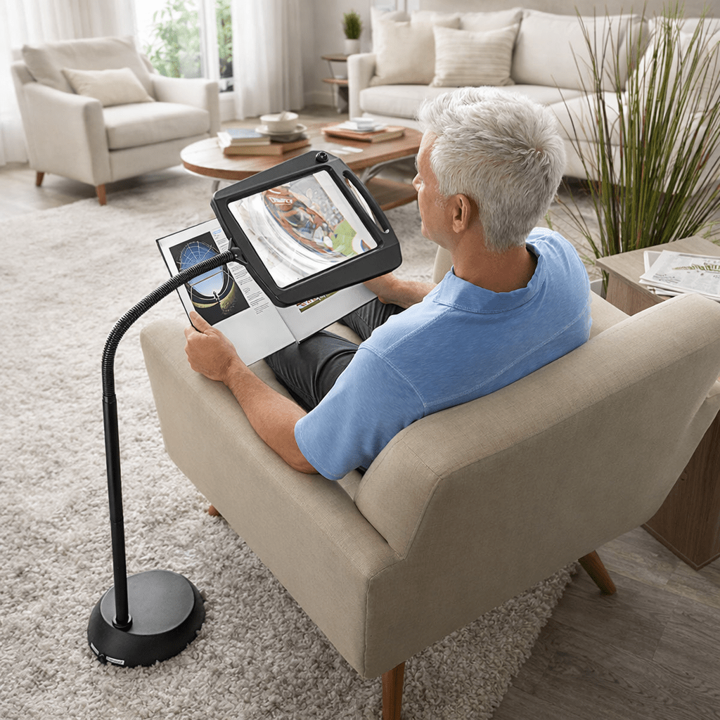 Floor Lamp with 3x Magnifier and Flexible Gooseneck for Precision Work