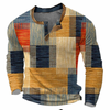 Men's Henley Sweatshirt with Button Placket and Geometric Pattern