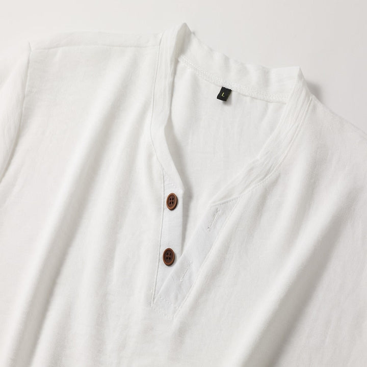 Men's V-neck T-shirt | Henley button placket and elegant look