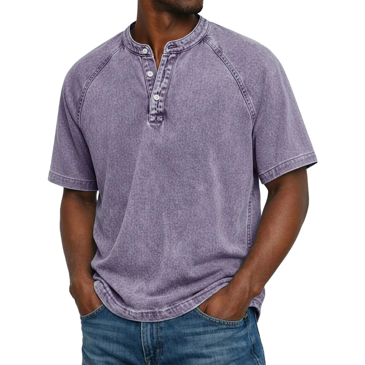 Men's Short-Sleeve Henley | Vintage-Washed T-Shirt with Button Placket