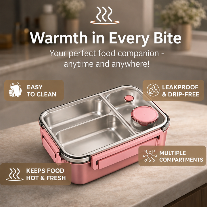Insulated Thermal Food Container | Stainless Steel Compartments | Leak-Proof Lid