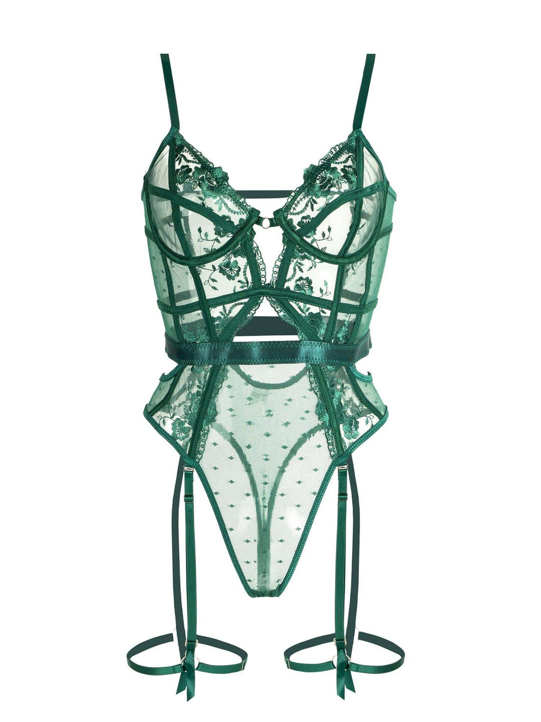 Sheer Lace Bodysuit with Suspenders - Alissa