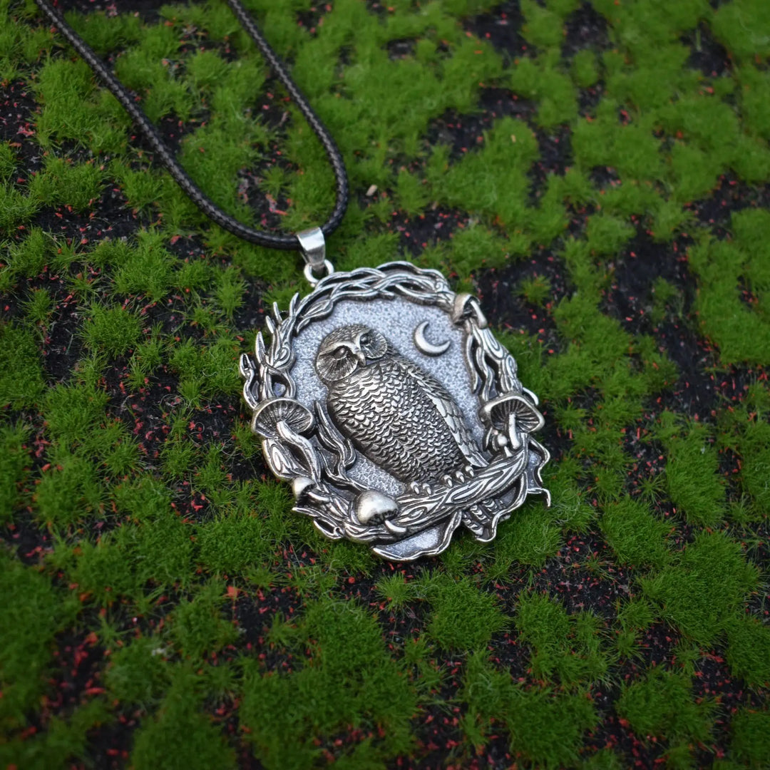 Mystical Owl Moon Mushroom Pendant Necklace