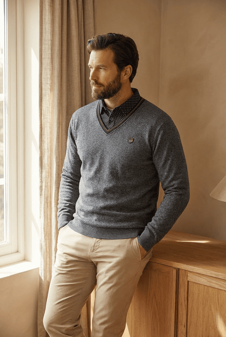 V-Neck Jumper with Collar - Ian