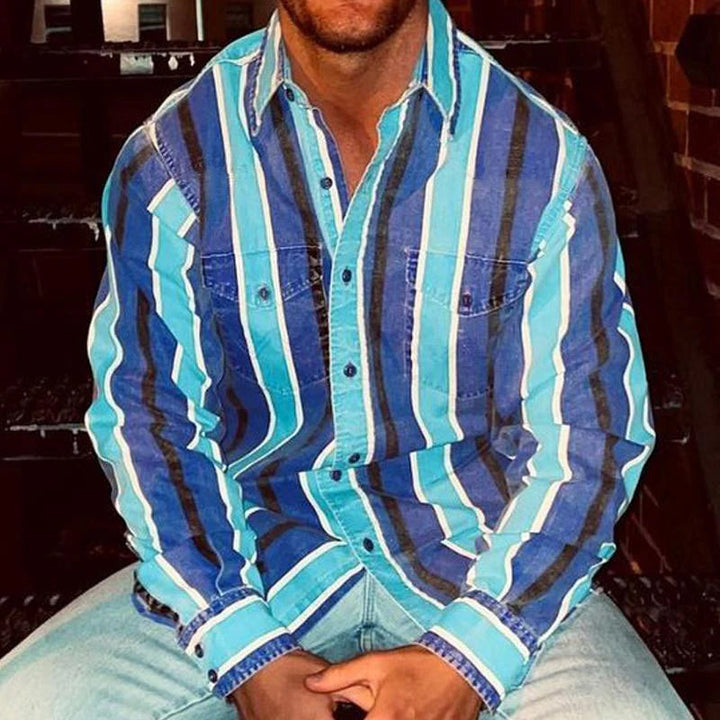 Vintage Striped Long-Sleeved Button-Up Shirt - Eric