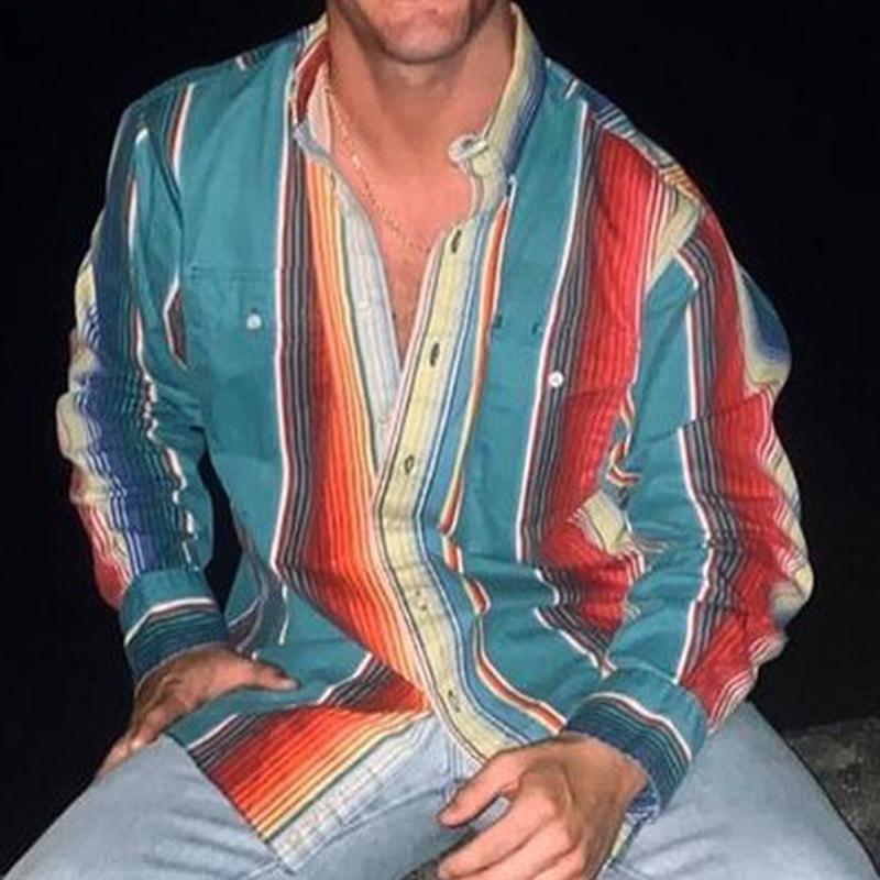 Vintage Striped Long-Sleeved Button-Up Shirt - Eric