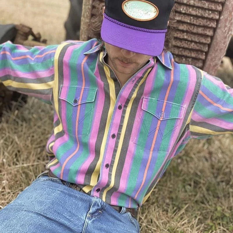 Vintage Striped Long-Sleeved Button-Up Shirt - Eric
