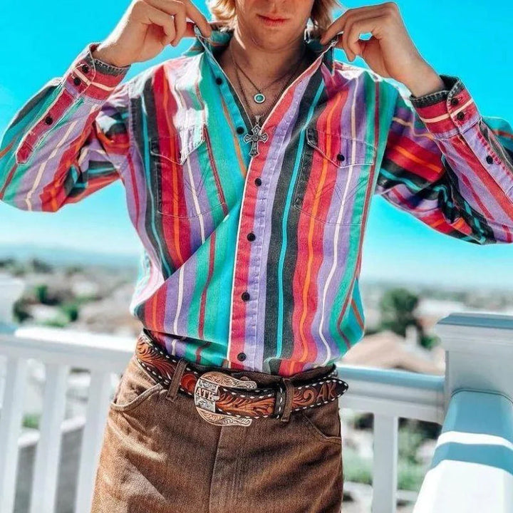 Vintage Striped Long-Sleeved Button-Up Shirt - Eric