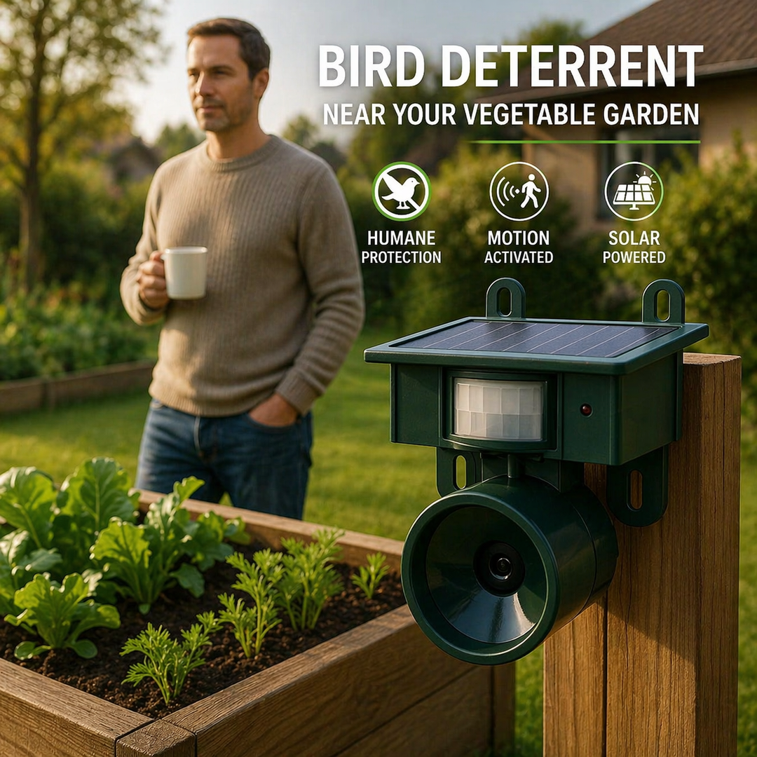 Bird Repeller | Solar-Powered Motion Detector | Animal-Friendly Hawk Calls