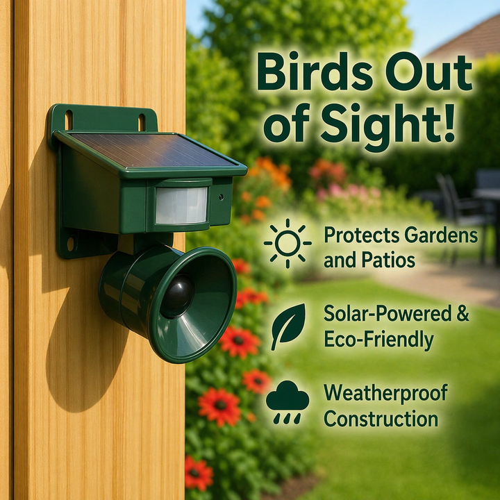 Bird Repeller | Solar-Powered Motion Detector | Animal-Friendly Hawk Calls