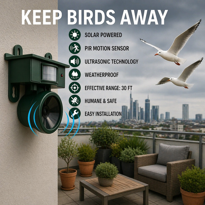Bird Deterrent Device | Solar-Powered Sensor | Natural Bird of Prey Calls | Birdfend