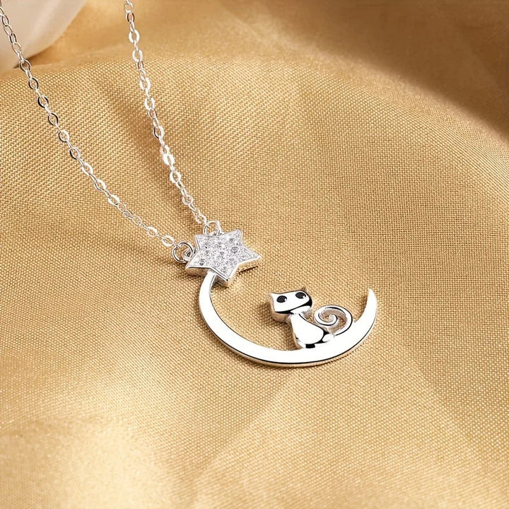 Sterling Silver Cat Moon Star Pendant