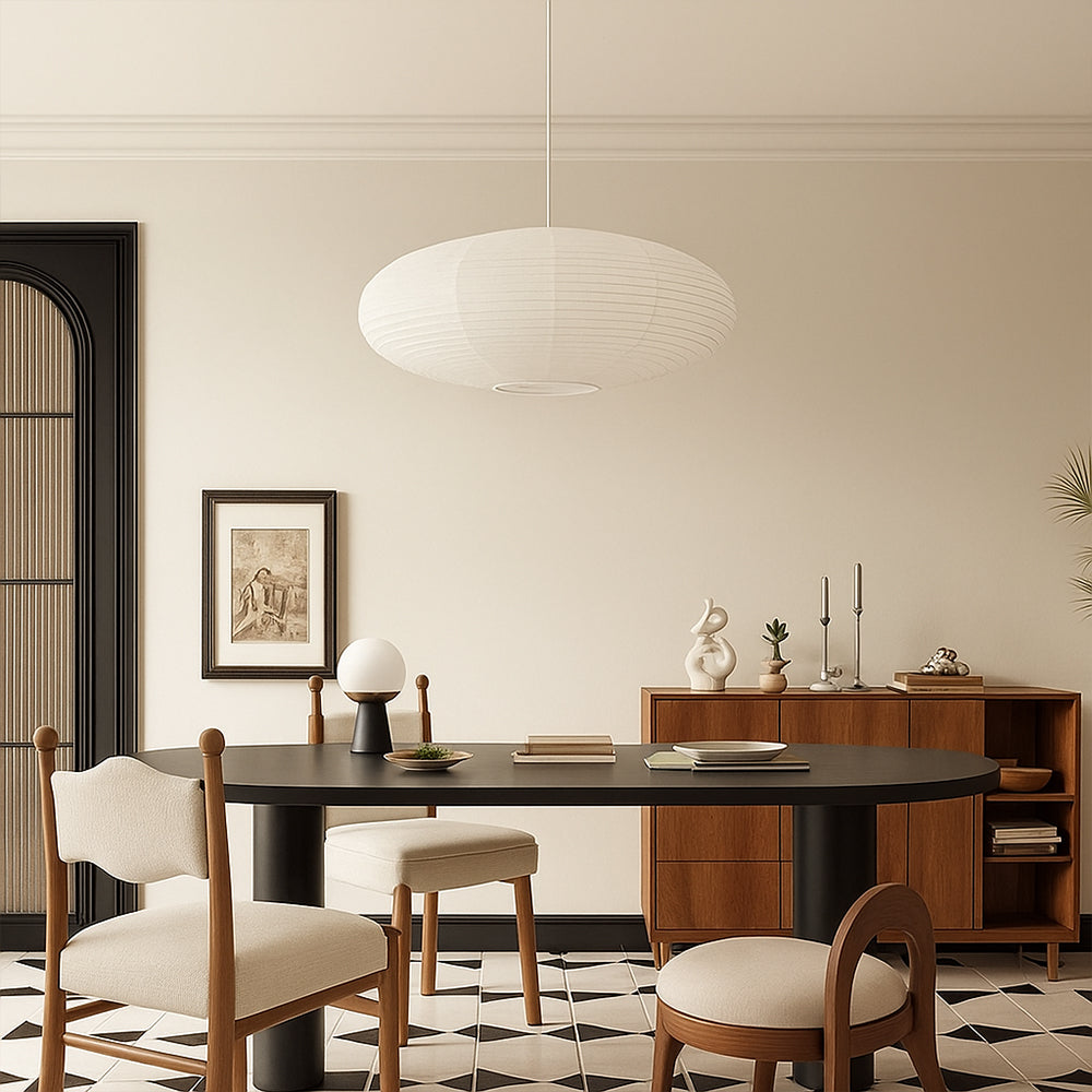 Wabi-Sabi Pendant Light with Paper Shade – Japanese Minimalist Design