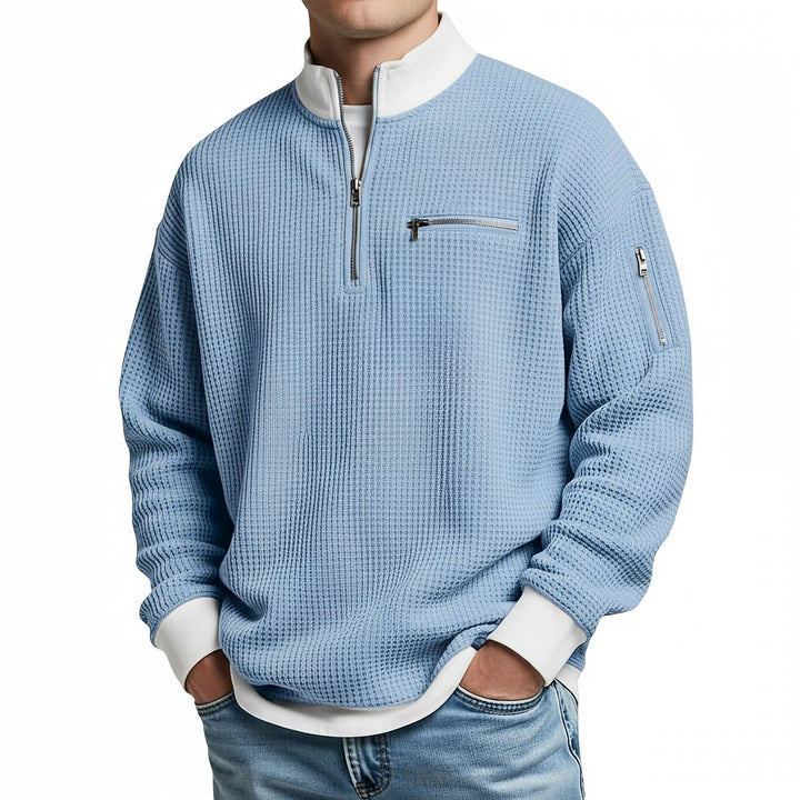 Men's waffle-knit jumper with 1/4 zip at the collar
