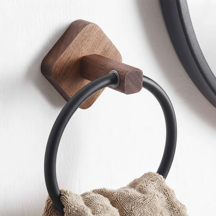 Wall-mounted towel ring wood aluminium - WoodenHalo