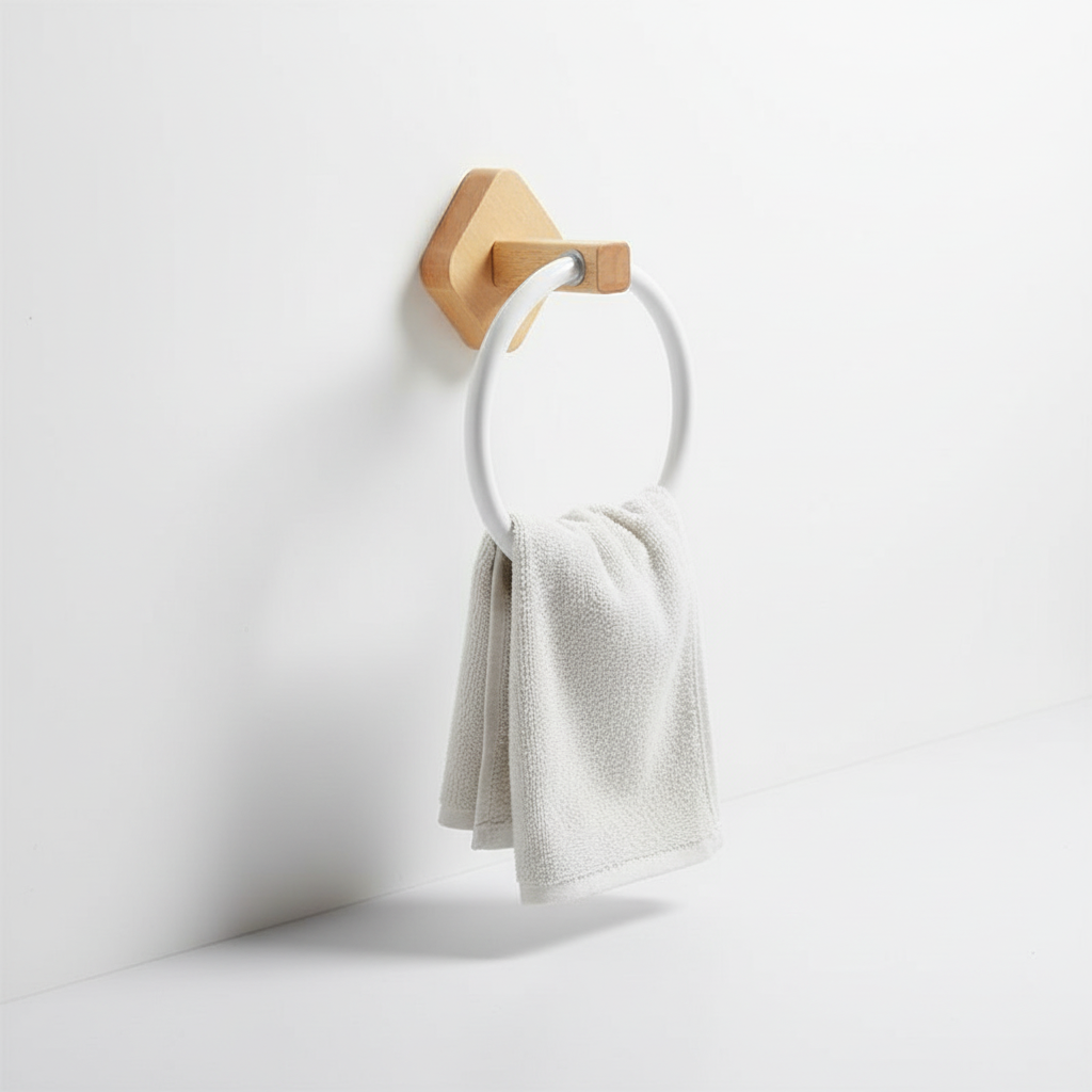 Wall-mounted towel ring wood aluminium - WoodenHalo