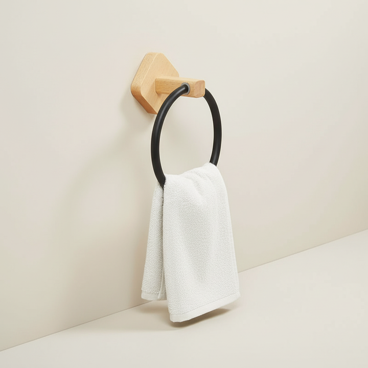 Wall-mounted towel ring wood aluminium - WoodenHalo