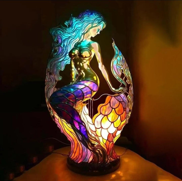 VitraGlow Handmade Glass Ornament | Elegant Resin and Glass Table Lamp with Vibrant Artistic Patterns
