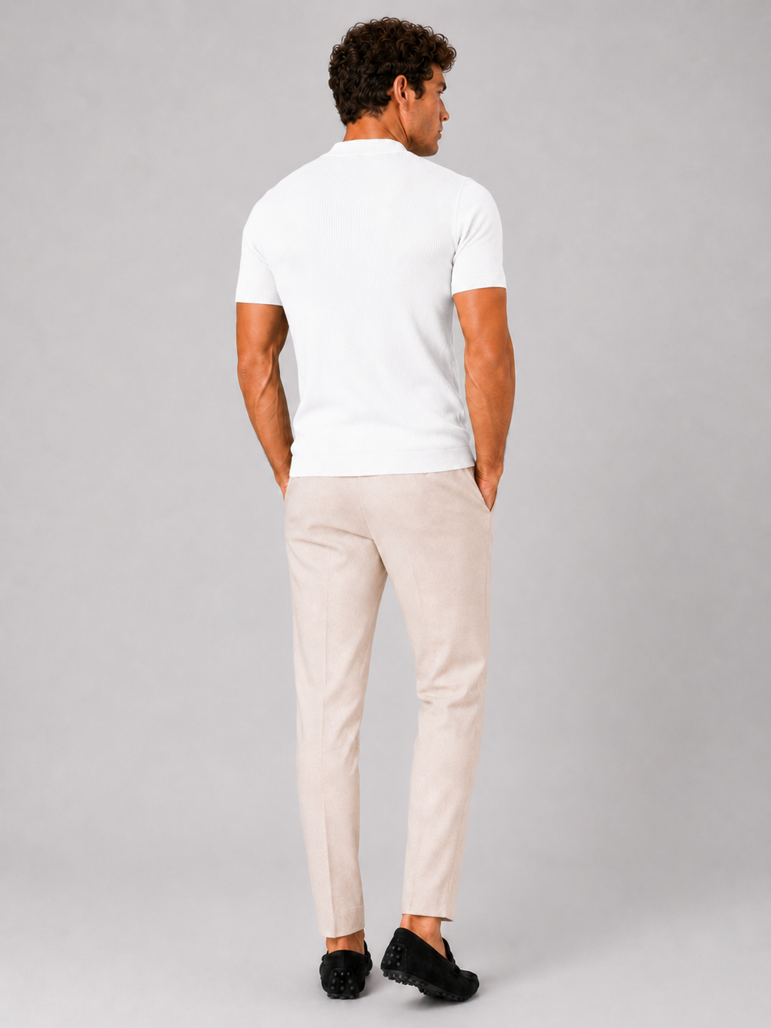 Men's Ribbed Stand-Collar T-Shirt – Fitted Stretch Short-Sleeve Top