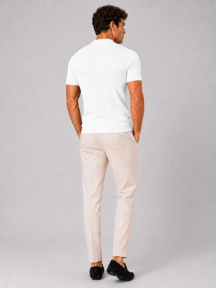 Men's Ribbed Stand-Collar T-Shirt – Fitted Stretch Short-Sleeve Top