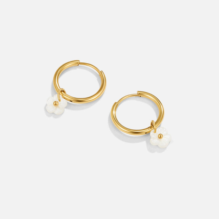 White Petal Hoop Earrings