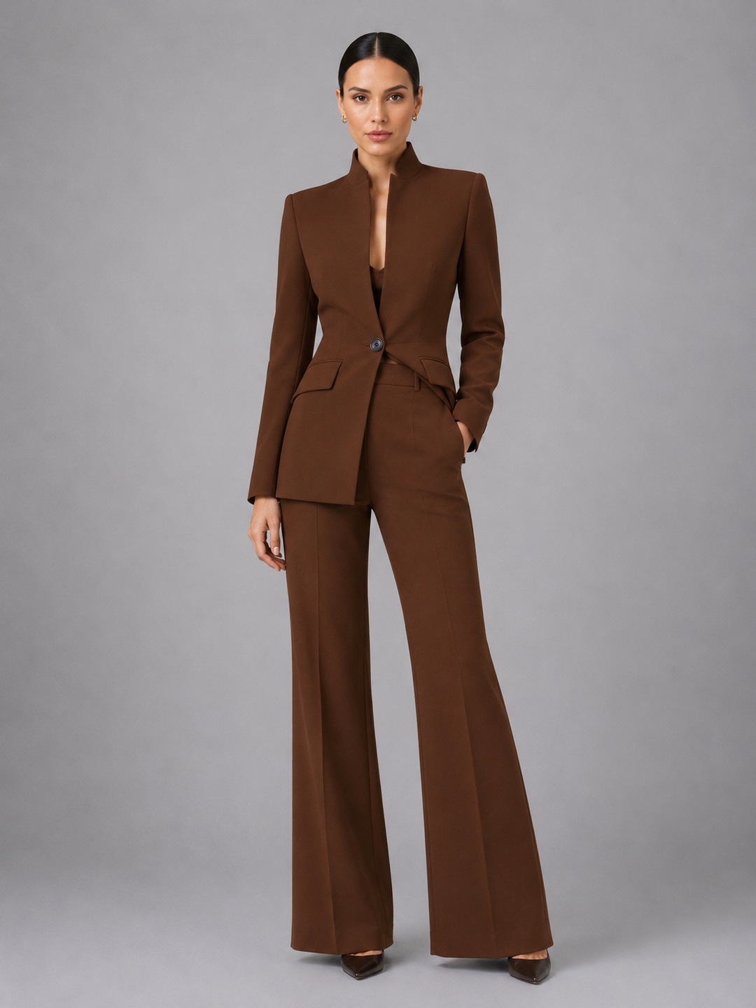 Women's Suit Set Collarless Blazer with Palazzo Trousers