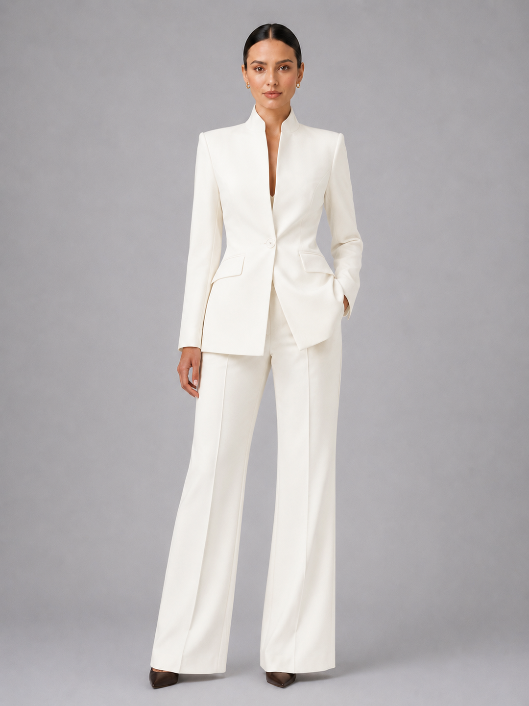 Women's Suit Set Collarless Blazer with Palazzo Trousers