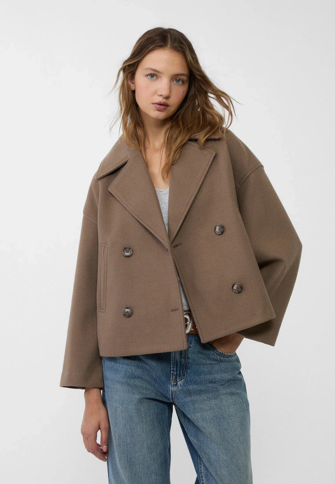 Women's Short Winter Coat Heather Wool Double-Breasted Jacket
