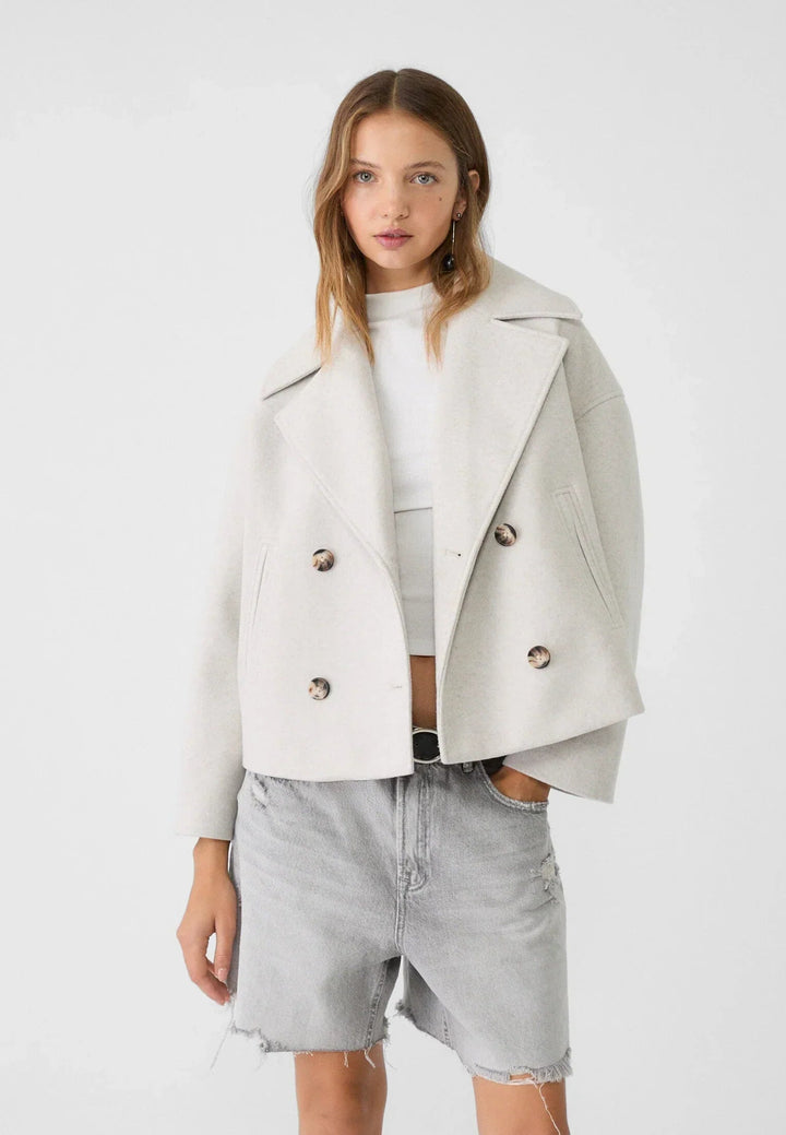Women's Short Winter Coat Heather Wool Double-Breasted Jacket