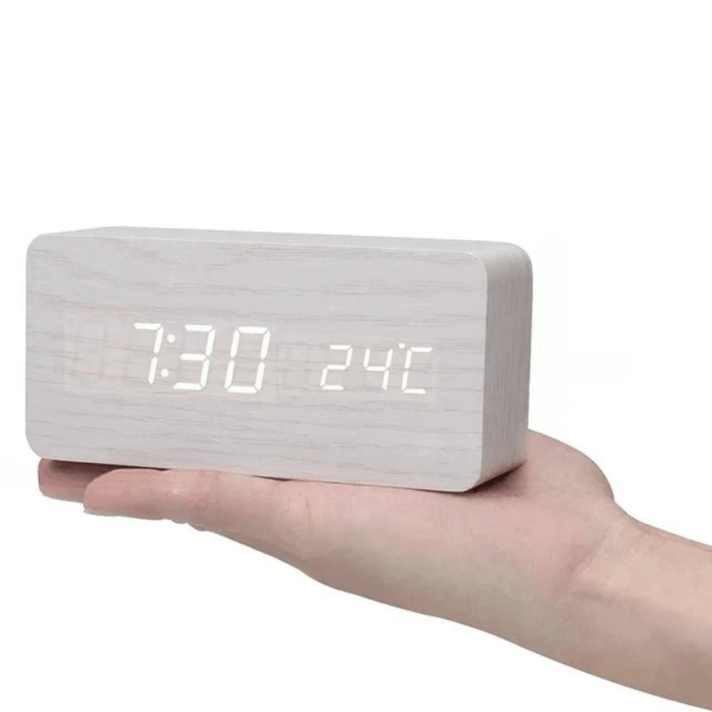 Elegant LED wooden clock with voice control