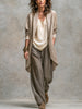 3-Piece Flowing Women's Set with Open Cardigan and Wide-Leg Trousers
