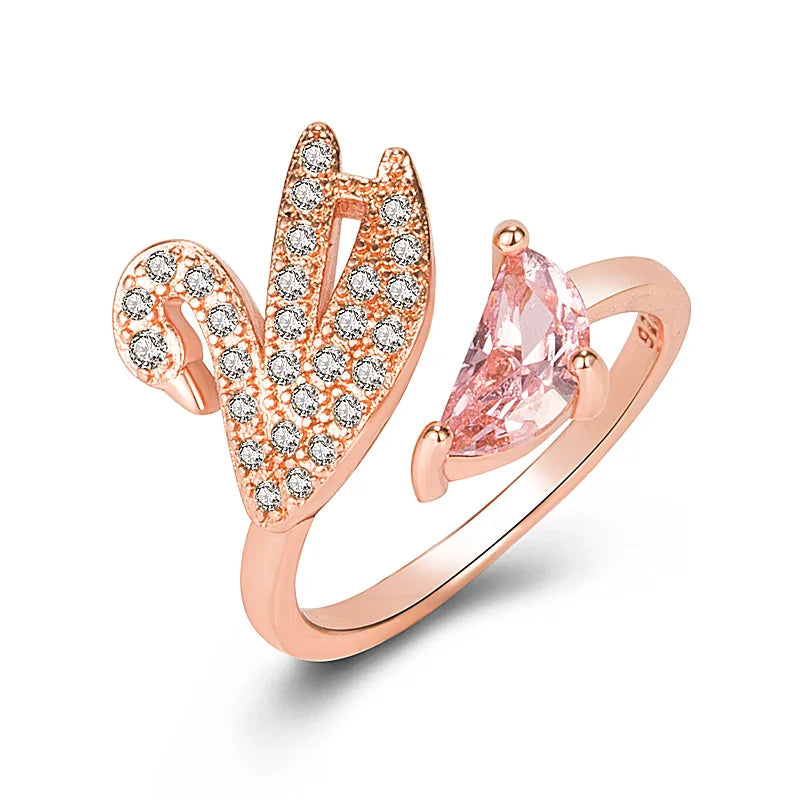 Swan Crystal Ring - Adjustable Rose Gold